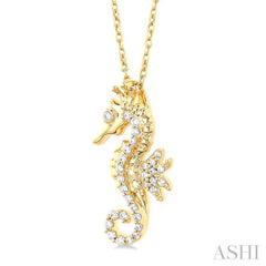 1/8 ctw Petite Seahorse Round Cut Diamond Fashion Pendant With Chain in 10K Yellow Gold