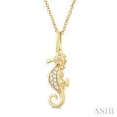 1/20 ctw Petite Seahorse Round Cut Diamond Fashion Pendant With Chain in 10K Yellow Gold