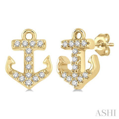 1/10 Ctw Anchor Round Cut Diamond Petite Fashion Earring in 10K Yellow Gold