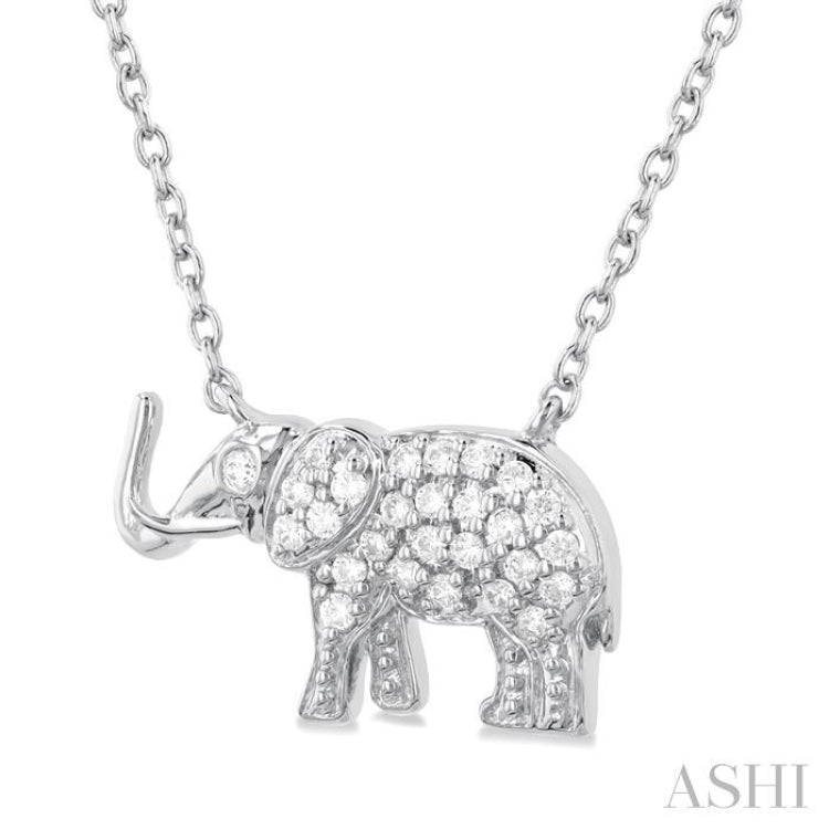 1/6 ctw Petite Tusked Elephant Round Cut Diamond Fashion Pendant With Chain in 10K White Gold