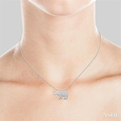 1/6 ctw Petite Tusked Elephant Round Cut Diamond Fashion Pendant With Chain in 10K White Gold