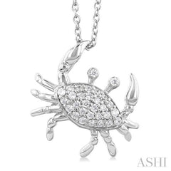 1/6 Ctw Petite Slanted Crab Round Cut Diamond Fashion Pendant With Chain in 10K White Gold
