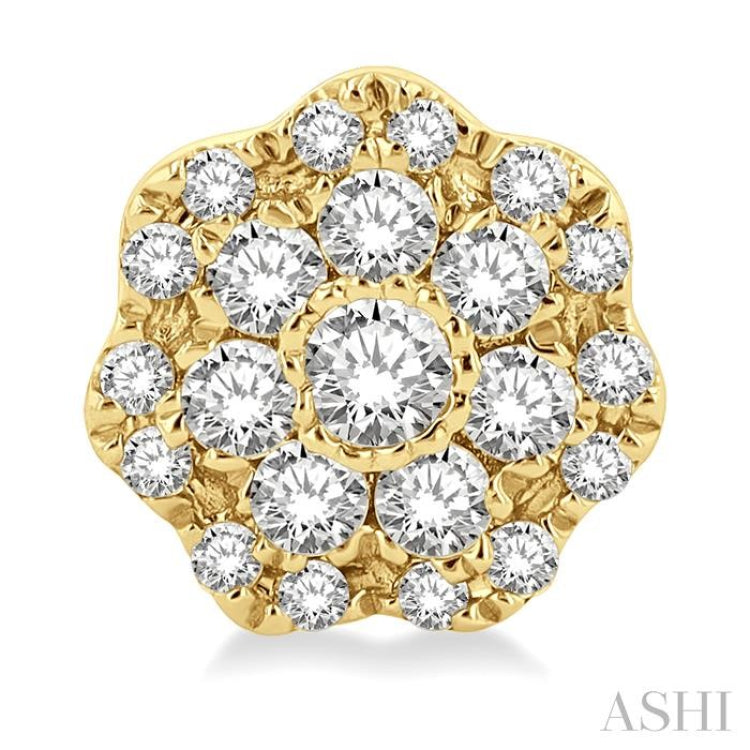 1/4 ctw Flower Pattern Round Cut Diamond Fashion Stud Earrings in 14K Yellow Gold