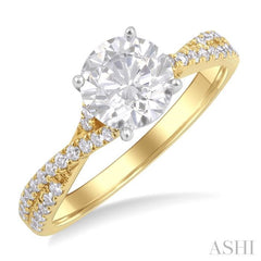 1/3 Ctw Split Criss Cross Round Cut Diamond Semi-Mount Engagement Ring in 14K Yellow and White Gold