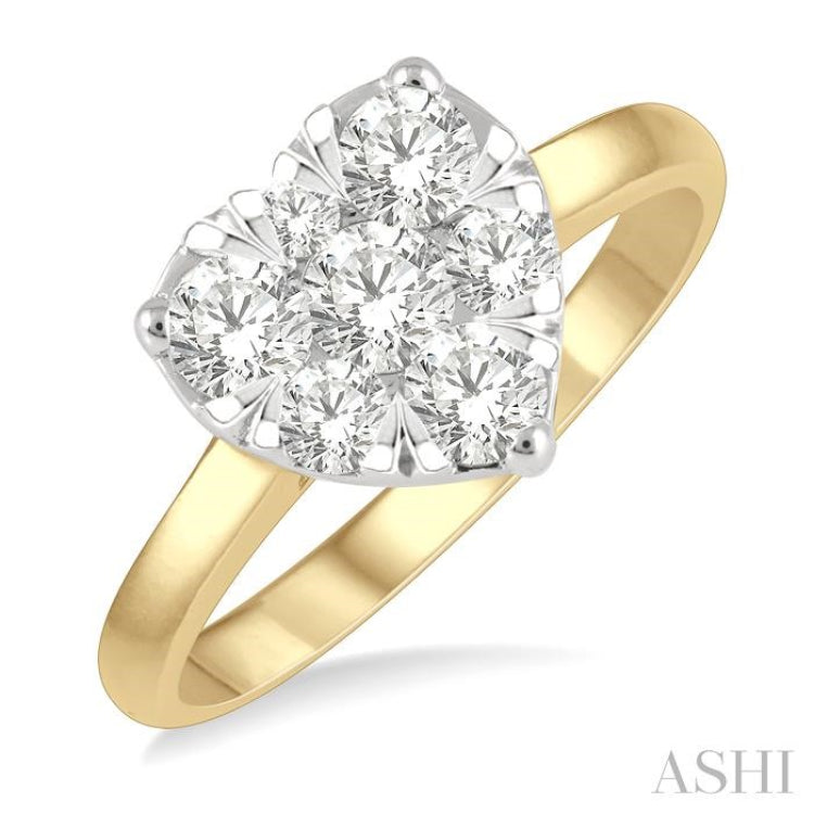 3/4 Ctw Round Cut Diamond Heart Shape Lovebright Ring in 14K Yellow and White Gold