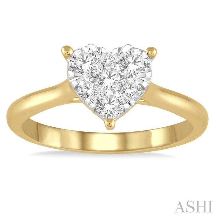 1/2 Ctw Round Cut Diamond Heart Shape Lovebright Ring in 14K Yellow and White Gold