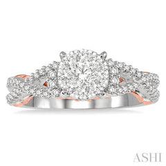 5/8 Ctw Round Diamond Lovebright Crossover Shank Engagement Ring in 14K White and Rose Gold