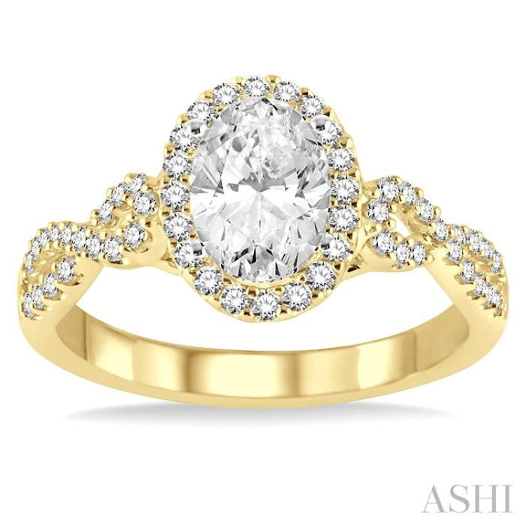 1/2 Ctw Oval Cut Diamond Ladies Engagement Ring with 1/3 Ct Oval Cut Center Stone in 14K Yellow and White Gold