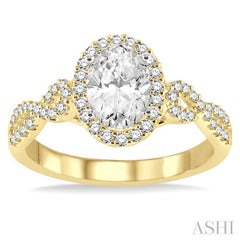 1/4 Ctw Twisted Shank Oval Shape Semi-Mount Round Cut Diamond Engagement Ring in 14K Yellow and White Gold