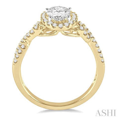 1/4 Ctw Twisted Shank Oval Shape Semi-Mount Round Cut Diamond Engagement Ring in 14K Yellow and White Gold