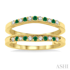 1/6 ctw Round Cut Diamond and 1.45MM Emerald Precious Insert Ring in 14K Yellow Gold