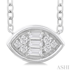 1/6 Ctw Petite Bezel Set East-West Marquise Shape Fusion Baguette and Round Cut Diamond Fashion Pendant With Chain in 10K White Gold