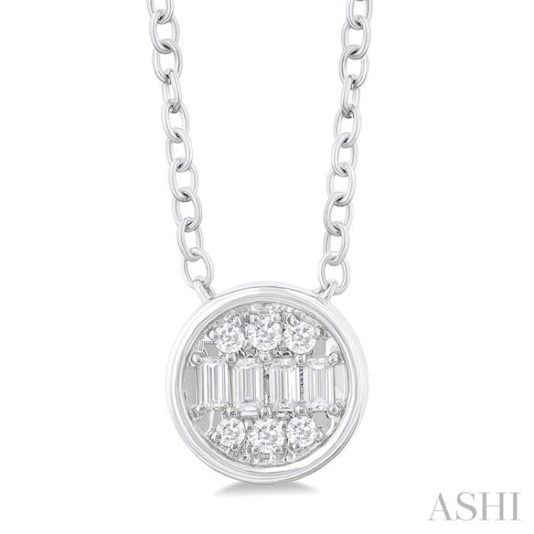 1/6 Ctw Petite Bezel Set Round Shape Fusion Baguette and Round Cut Diamond Fashion Pendant With Chain in 10K White Gold