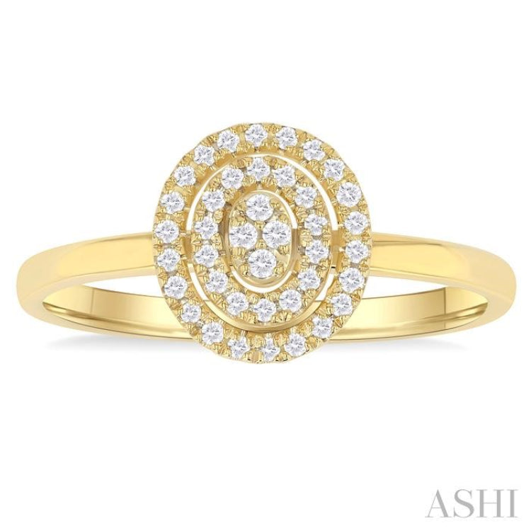 1/6 Ctw Double Halo Oval Shape Petite  Round Cut Diamond Fashion Ring in 10K Yellow Gold