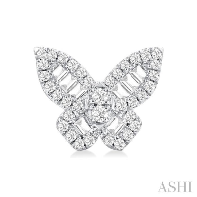 1/2 Ctw Butterfly Baguette and Round Cut Diamond Fashion Stud Earring in 14K White Gold