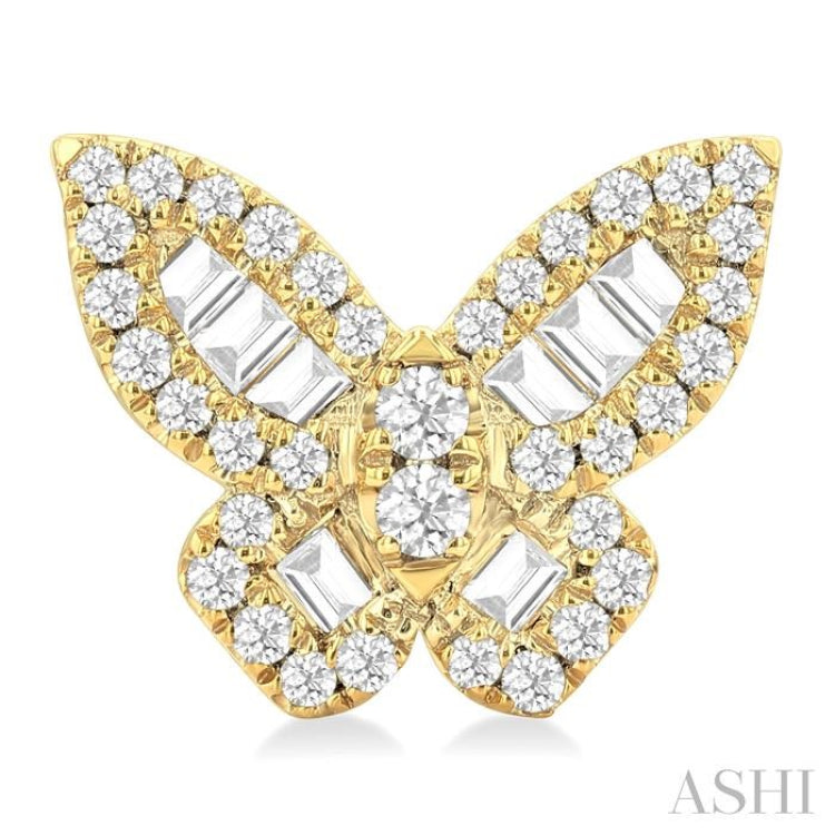 1/2 Ctw Butterfly Baguette and Round Cut Diamond Fashion Stud Earring in 14K Yellow Gold