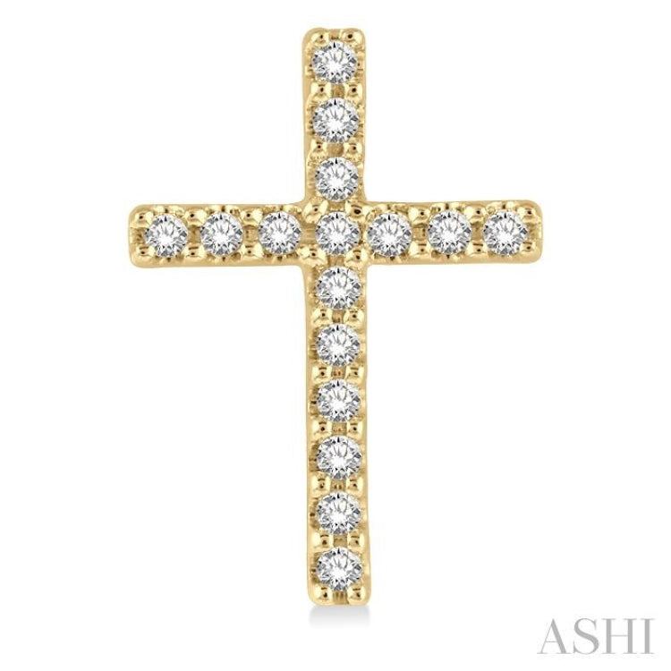 1/10 Ctw Cross Round Cut Diamond Petite Fashion Stud Earring in 10K Yellow Gold