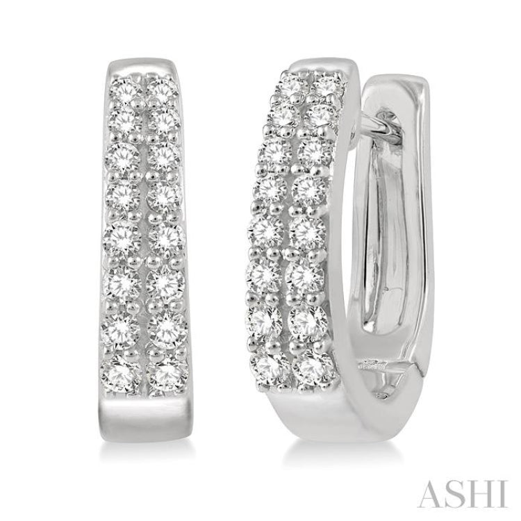 1/3 Ctw Round Cut Diamond Petite Huggie Earrings in 14K White Gold