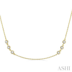 1 Ctw Round Cut Diamond Station Necklace in 14K Yellow Gold