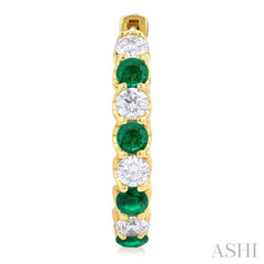 3.1MM Emerald and 1 5/8 ctw Round Cut Inside-Out Diamond Precious Hoop Earrings in 14K Yellow Gold