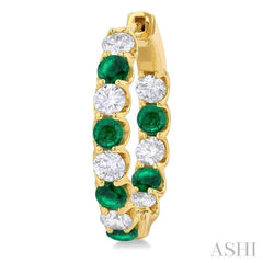 3.1MM Emerald and 1 5/8 ctw Round Cut Inside-Out Diamond Precious Hoop Earrings in 14K Yellow Gold