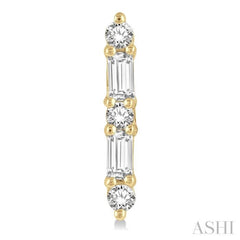 1/6 Ctw Solid Bar Baguette and Round Cut Diamond Petite Earring in 10K Yellow Gold