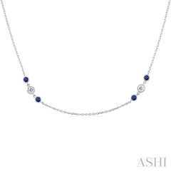 2.25MM Sapphire and 1/2 ctw Round Cut Diamond Precious Station Necklace in 14K White Gold