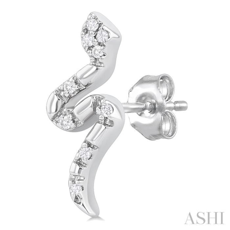 1/20 Ctw Petite Snake Round Cut Diamond Fashion Stud Earring in 10K White Gold