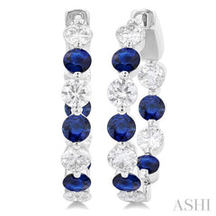 3.3MM Round Cut Sapphire and 1 5/8 ctw Round Cut Diamond Precious Inside-Out Alternating Hoop Earrings in 14K White Gold