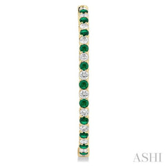 2.5MM Round Cut Emerald and 2 1/2 ctw Round Cut Diamond Precious Inside-Out Alternating Hoop Earrings in 14K Yellow Gold