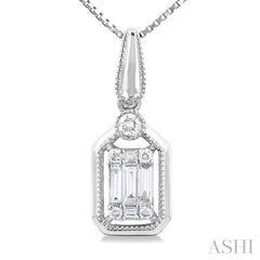 1/6 ctw Fusion Baguette and Round Cut Diamond Fashion Pendant With Chain in 14K White Gold