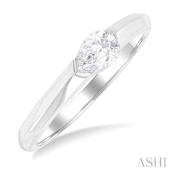 1/3 ctw East-West Set Pear Cut Diamond Solitaire Fashion Ring in 14K White Gold