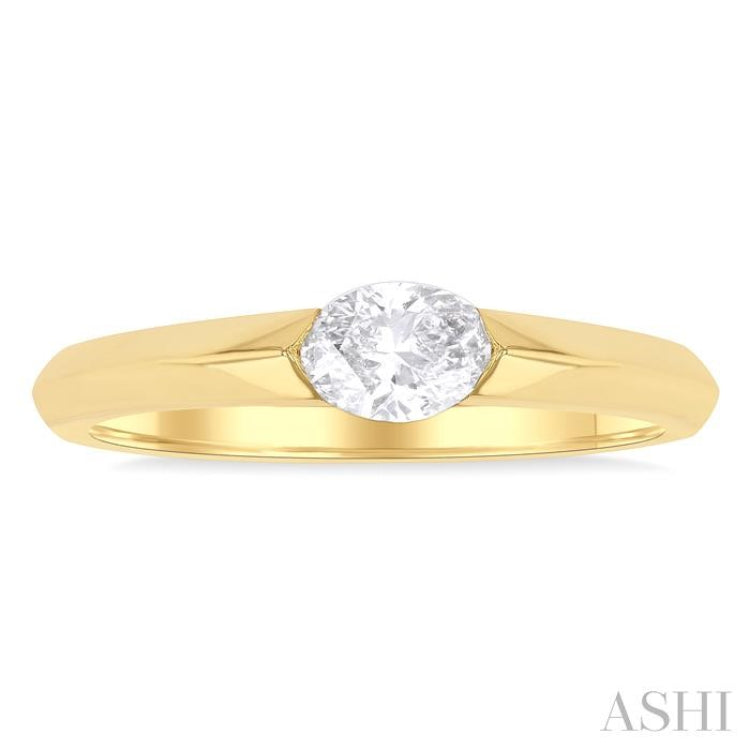 1/3 ctw East-West Set Oval Cut Diamond Solitaire Fashion Ring in 14K Yellow Gold