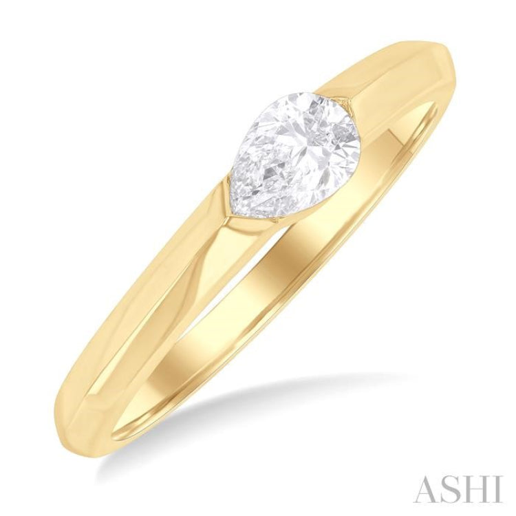 1/3 ctw East-West Set Pear Cut Diamond Solitaire Fashion Ring in 14K Yellow Gold