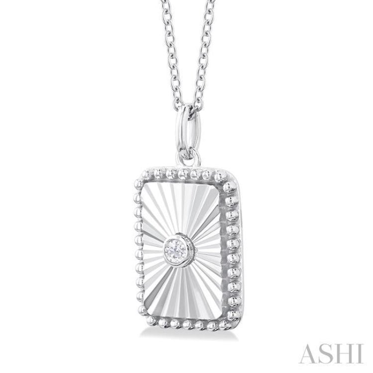 1/20 ctw Rectangle fluted medallion Round Cut Diamond Pendant With Chain in 14K White Gold