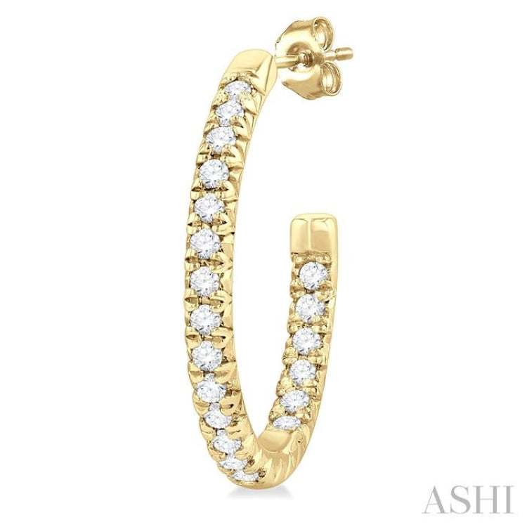 1/6 Ctw French Pave Set Round Cut Diamond Fashion Half Hoop Earring in 14K Yellow Gold