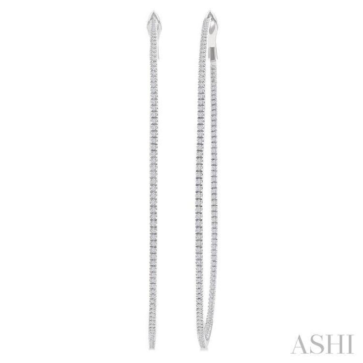 1 1/2 Ctw Inside & Outside Round Cut Diamond Hoop Earrings in 14K White Gold