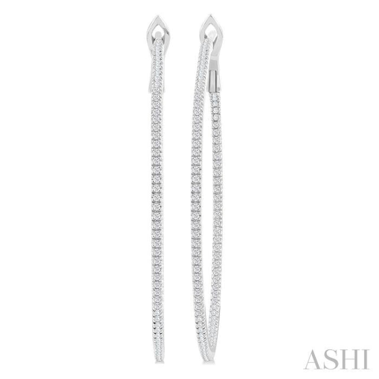 3/4 Ctw Inside & Outside Round Cut Diamond Hoop Earring in 14K White Gold