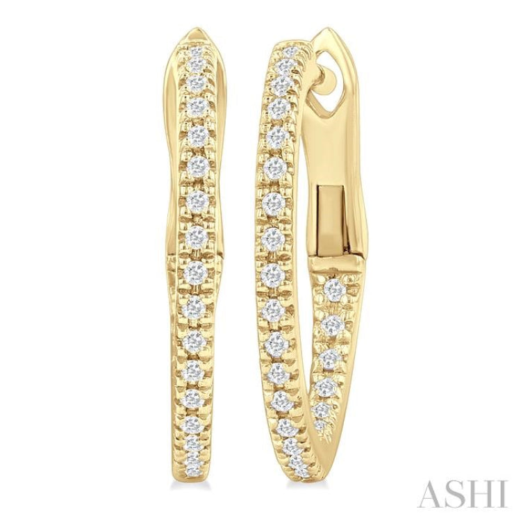 1/6 Ctw Inside & Outside Round Cut Diamond Hoop Earring in 14K Yellow Gold