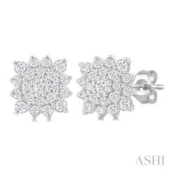 1/5 Ctw Petite Cushion Shape Round Cut Diamond Cluster Fashion Stud Earring in 10K White Gold