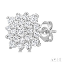 1/5 Ctw Petite Cushion Shape Round Cut Diamond Cluster Fashion Stud Earring in 10K White Gold