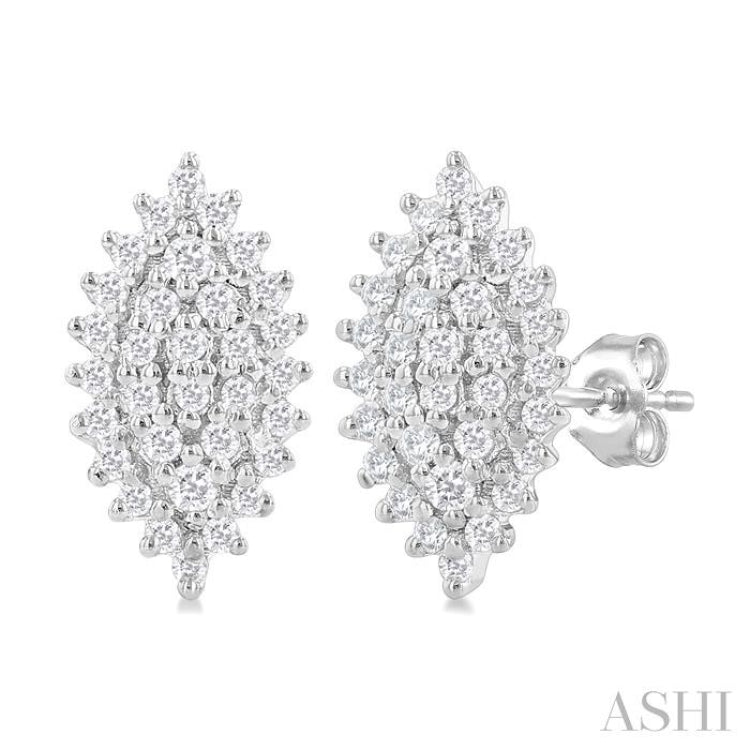 1/5 Ctw Petite Marquise Shape Round Cut Diamond Cluster Fashion Stud Earring in 10K White Gold