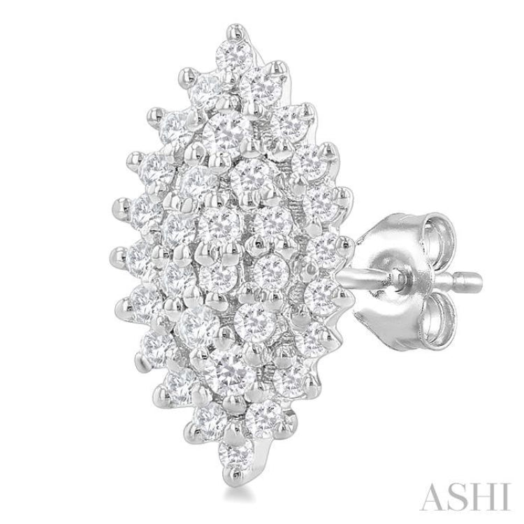 1/5 Ctw Petite Marquise Shape Round Cut Diamond Cluster Fashion Stud Earring in 10K White Gold