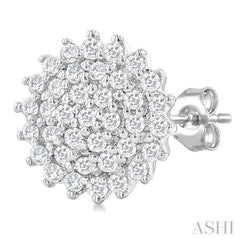 1/5 Ctw Petite Round Shape Round Cut Diamond Cluster Fashion Stud Earring in 10K White Gold