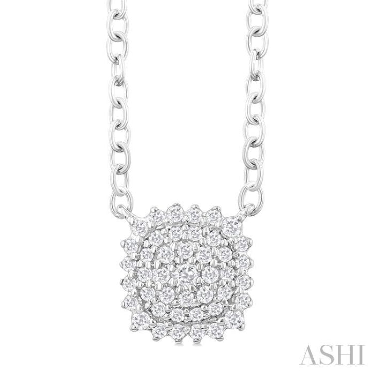 1/6 Ctw Petite Cushion Shape Round Cut Diamond Cluster Fashion Pendant With Chain in 10K White Gold