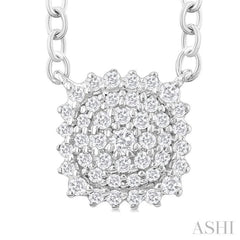 1/6 Ctw Petite Cushion Shape Round Cut Diamond Cluster Fashion Pendant With Chain in 10K White Gold