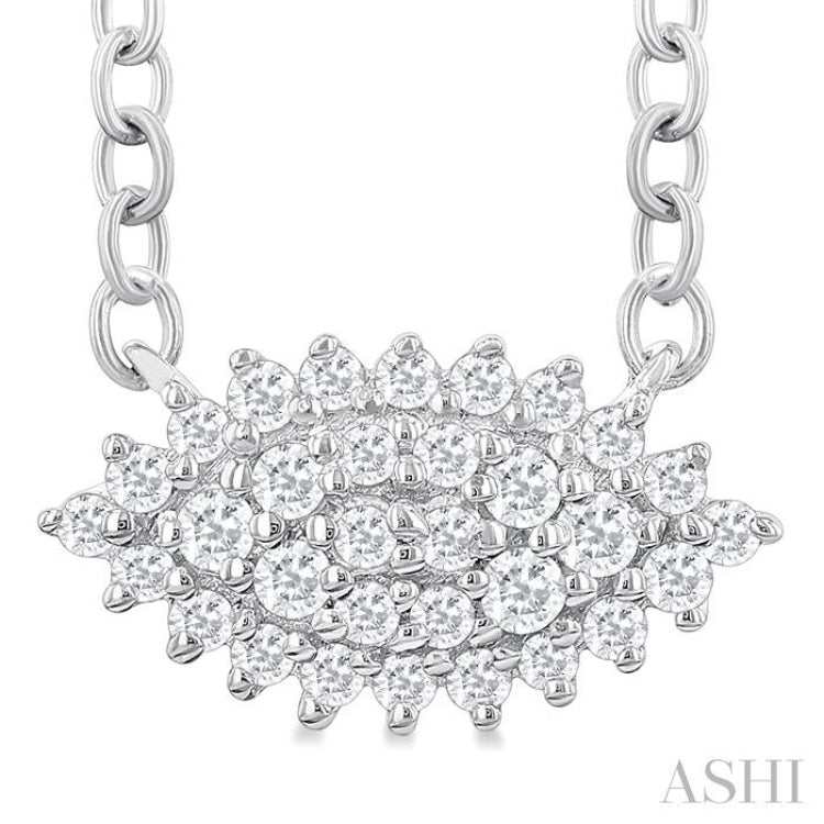 1/6 Ctw Petite East-West Set Marquise Shape Round Cut Diamond Cluster Fashion Pendant With Chain in 10K White Gold