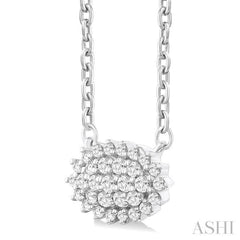 1/6 Ctw Petite East-West Set Oval Shape Round Cut Diamond Cluster Fashion Pendant With Chain in 10K White Gold