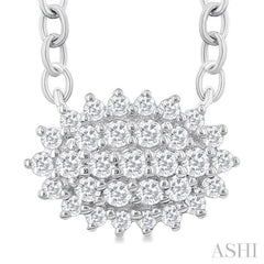 1/6 Ctw Petite East-West Set Oval Shape Round Cut Diamond Cluster Fashion Pendant With Chain in 10K White Gold