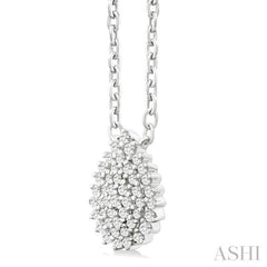 1/6 Ctw Petite Pear Shape Round Cut Diamond Cluster Fashion Pendant With Chain in 10K White Gold